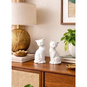 Vintage Pair TOYO JAPAN White Porcelain Tuxedo Cat Kitten Statue